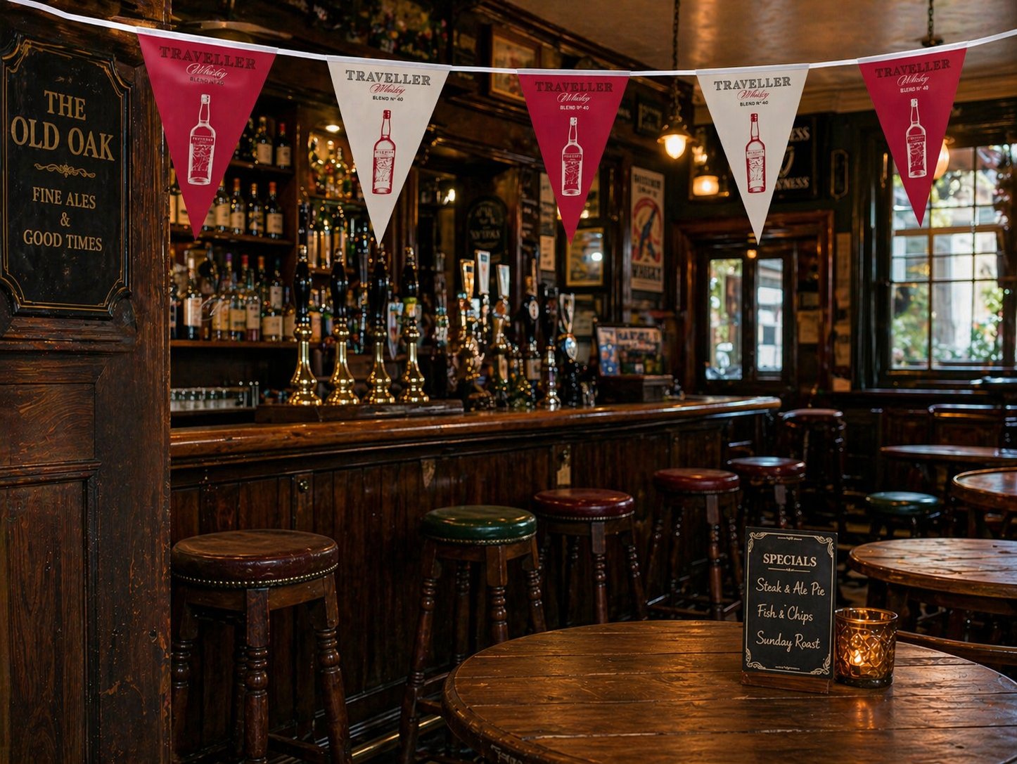 Custom branded bunting in pub setting